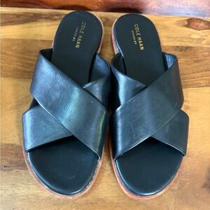 COLE HAAN Anica Black Leather Criss Cross Sandals